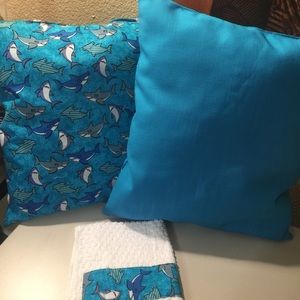 Kids shark bay pillow with matching face cloth
